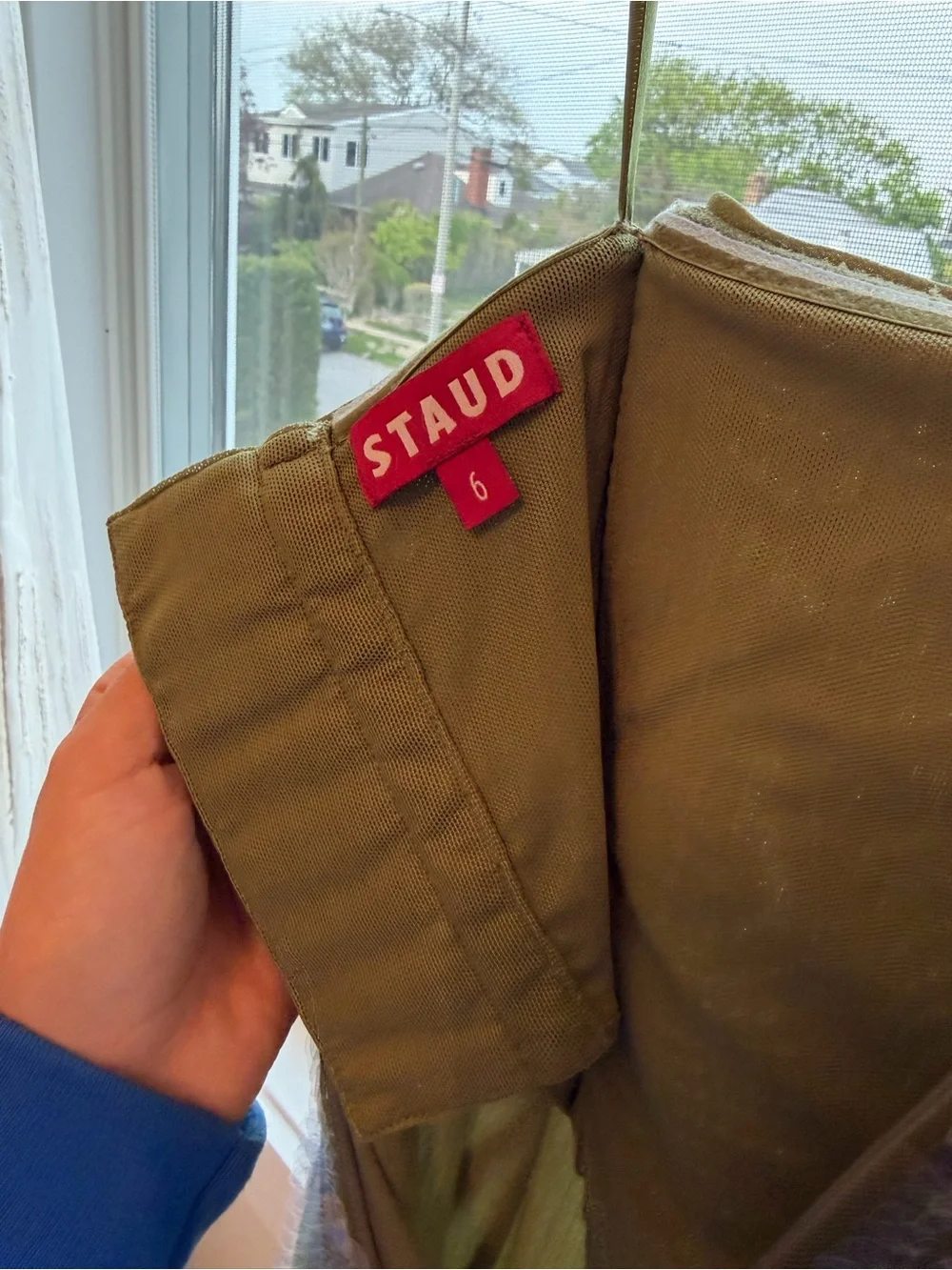 STAUD Olive Green Dress with Red Logo Tag - Picture 5 of 7